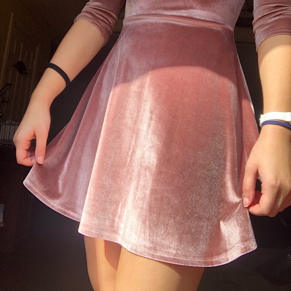 Pink Velvet Skater Dress (American Apparel style)